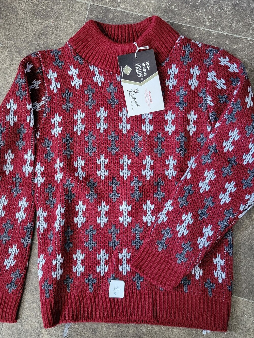 Vintage Kniterest Red Fair Isle Knit Sweater Kids Size 7/8 Made in Canada